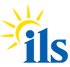 Blaues "ils"-Logo mit einem stilisierten gelben Sonnenstrahl als Punkt des "i".