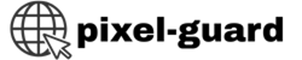Ein Logo mit einem stilisierten Globus mit einem Mauszeiger und dem Text "pixel-guard".