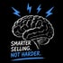 Gehirn mit Blitzen und Text: "SMARTER SELLING. NOT HARDER."