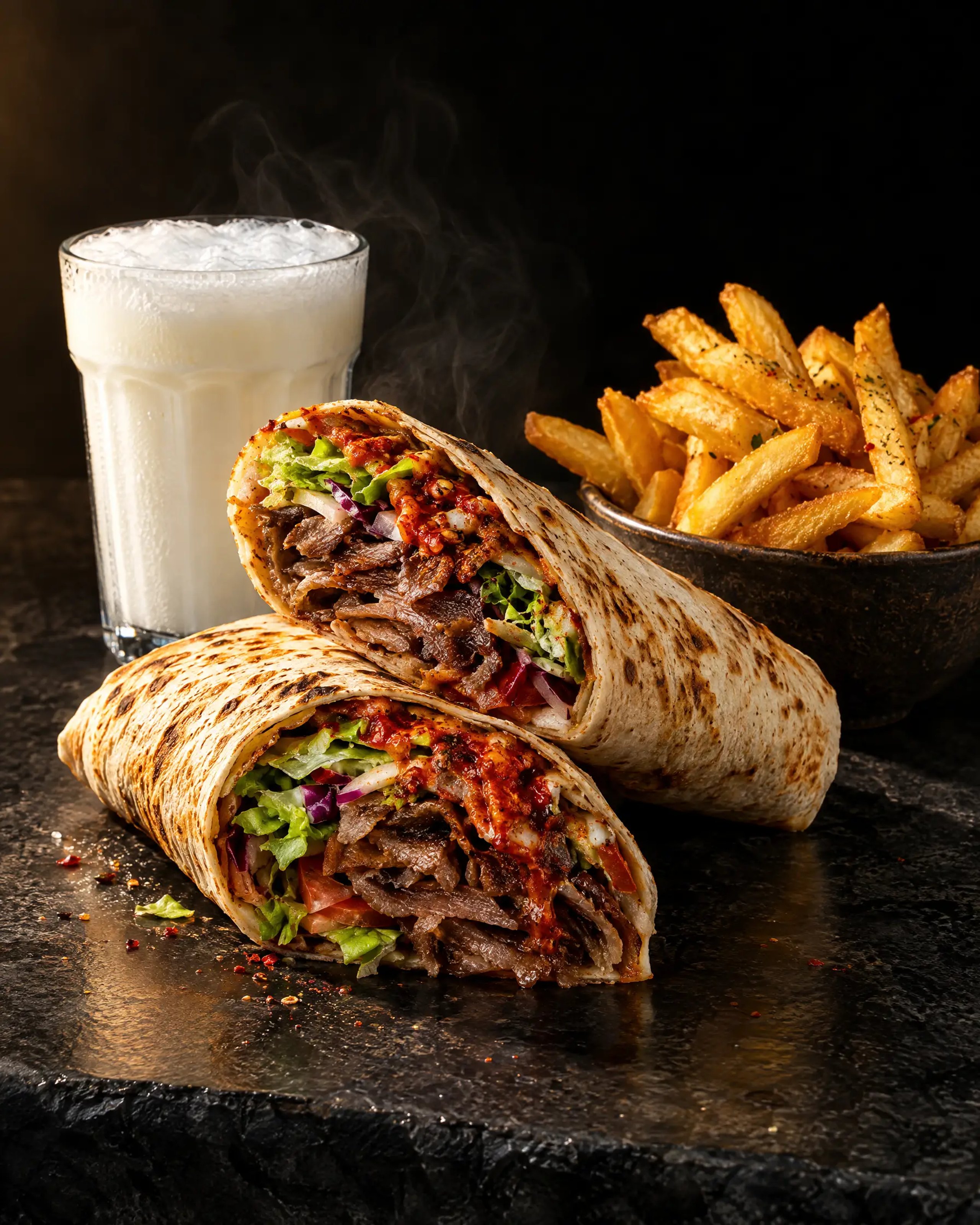 Durum doner with fries and ayran