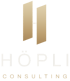 Goldenes H-Logo über dem Schriftzug HÖPLI CONSULTING auf schwarzem Hintergrund.