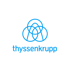 Blaues Thyssenkrupp Logo mit drei ineinander verschlungenen Ringen über dem Schriftzug „thyssenkrupp“.