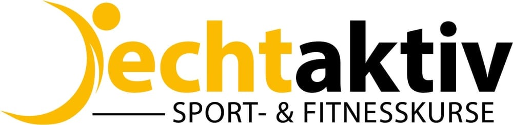 Echtaktiv Sport- & Fitnesskurse Logo mit gelbem Emblem eines springenden Menschen.