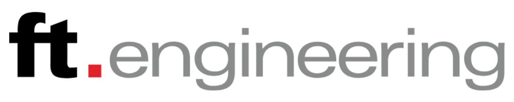 ft.engineering Logo mit schwarzem "ft." und rotem Punkt, gefolgt von grauem "engineering".