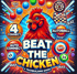 Roter Hahn mit Spiel-Logos "Beat The Chicken", "4 Connect" und "Autoball Derby" auf blauem Hintergrund.