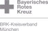 Logo des Bayerischen Roten Kreuzes mit dem Text BRK-Kreisverband München in grauer Farbe.