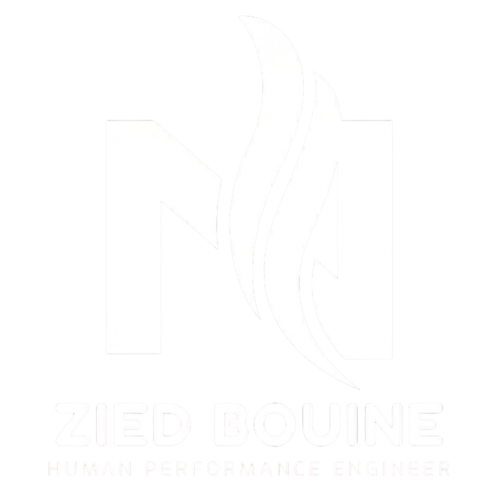 Rotes Logo mit Kettlebell, Langhantel, "ZB" und "FITNESS COACH" in roter und grauer Schrift.