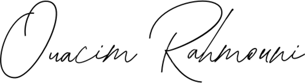 Unterschrift in schwarzer Schreibschrift, die "Ouacim Rahmouni" liest.