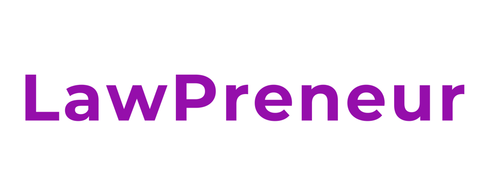 Lila LawPreneur Schriftzug auf schwarzem Hintergrund.