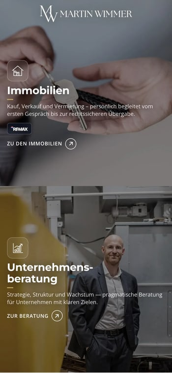 Website von Martin Wimmer in der Handy-Ansicht
