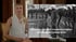 Frau vor Schwarz-Weiß-Bild von Polizisten mit Schilden und Megaphon; Text: "Führung von SEK Hundertschaften mit Megaphonansprache".