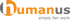 Humanus Logo mit "simply fair work" Slogan.