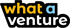 Logo "what a venture" in Gelb, Hellblau und Weiß auf schwarzem Hintergrund.