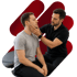Physical therapist examining a male patient's jaw and neck for TMJ pain.