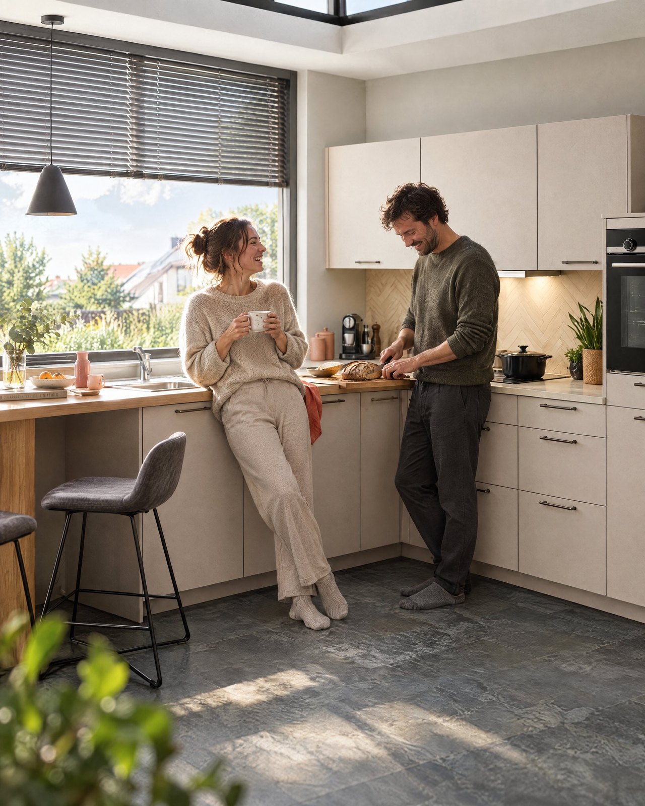 Paar beim Sonntagsfrühstück in der Arus L-Küche