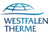 Blaues Logo "WESTFALEN THERME" mit einer stilisierten Erdkugel und einer Welle darüber.