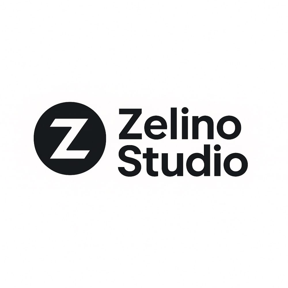 Logo von Zelino Studio mit einem weißen "Z" in einem schwarzen Kreis und dem Text "Zelino Studio".