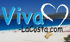"Viva -LaCosta.com" logo over a beach scene with blue water, sand, and a small yellow biplane.