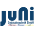 Logo der Juni Gebäudetechnik GmbH mit den Schlagworten Wärme, Wasser und Luft auf schwarzem Hintergrund.
