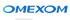 Blauer "OMEXOM"-Schriftzug auf grünem, gepunktetem Hintergrund.