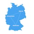 Umrisse der Deutschlandkarte mit Umzugssymbolen wie Kartons, Möbeln, LKW und Waschmaschine.
