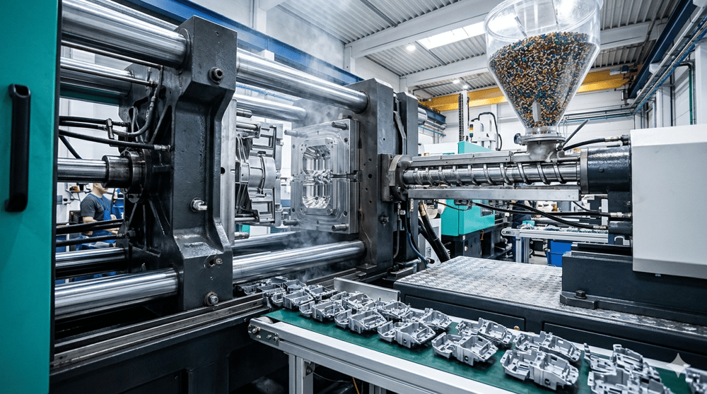 Spritzgussmaschine produziert Kunststoffteile