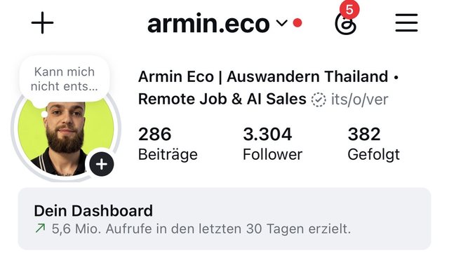 Instagram-Profil armin.eco: 5,6 Mio Aufrufe in den letzten 30 Tagen