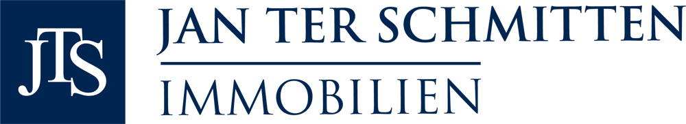 Logo mit weißem JTS-Monogramm auf blauem Quadrat und Text "JAN TER SCHMITTEN IMMOBILIEN" auf grünem Hintergrund.