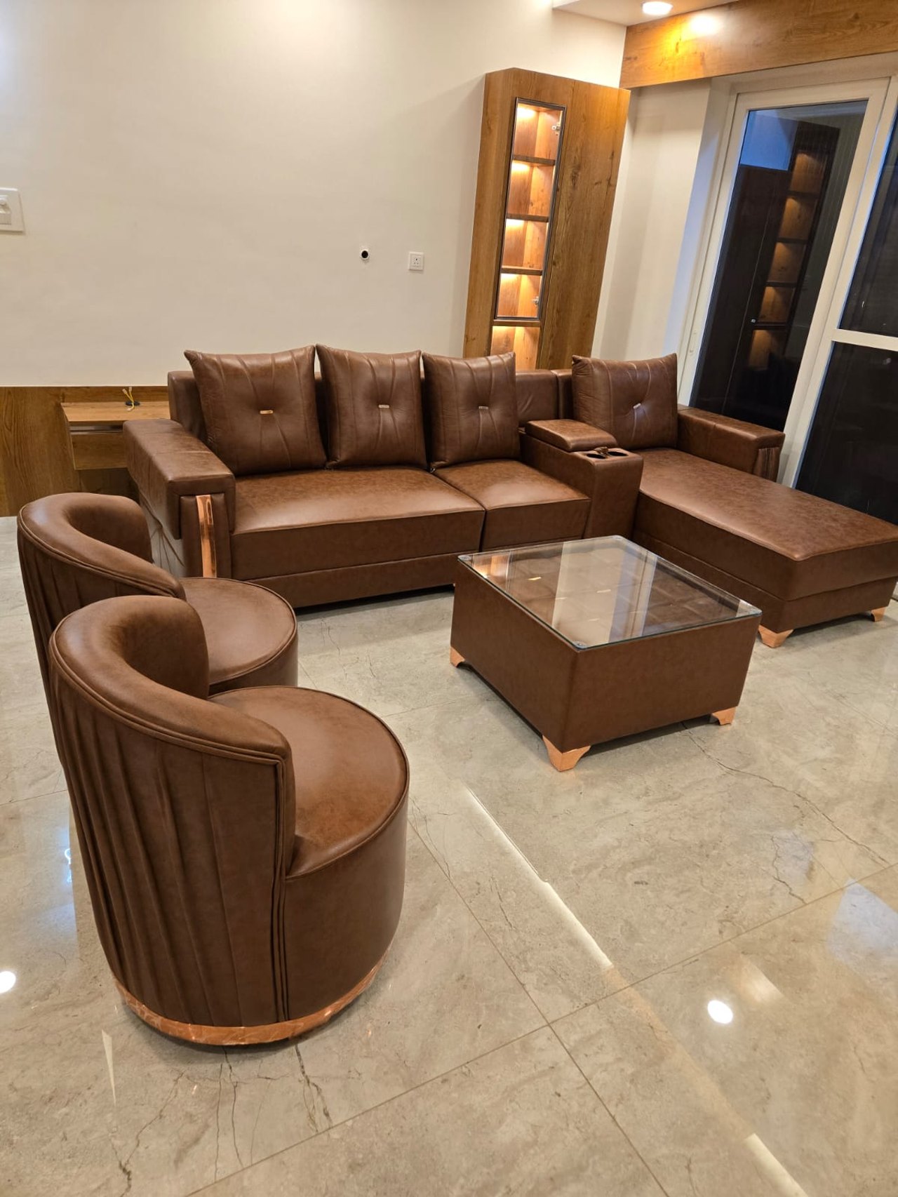 Brown Leather + Swivel Chairs