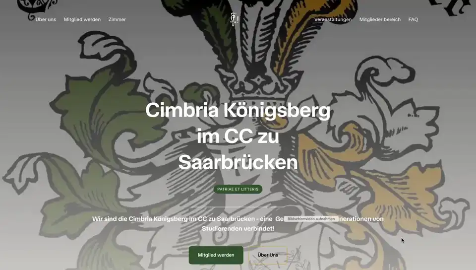 Bildschirmaufnahme der Website von Cimbria Königsberg
