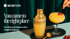 Goldener Cocktailshaker neben gelbem Cocktail mit Kirsche. Text: Memento. You came to the right place. Timeless and elegant suites. Delightful dining.