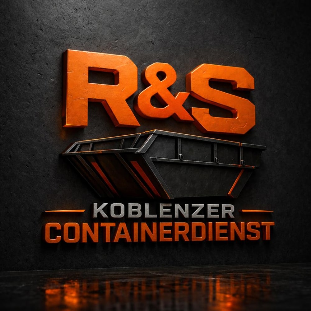 Orangefarbenes R&S Logo mit Text "Mühlheim-Kärlicher Metall - Schrott - Kabel" auf dunkelgrünem Hintergrund.