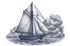 Segelschiff auf dem Meer mit Wellengang und aufziehenden dicken Wolken. Das Wetter bringt das Segelschiff zum schwanken