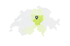 Karte der Schweiz mit einer Ortsmarkierung im Zentrum, umgeben von hellgrünen Kantonen.