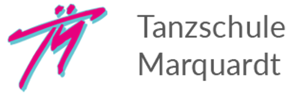 Logo der Tanzschule Marquardt mit stilisiertem "TM" in Pink und Türkis.