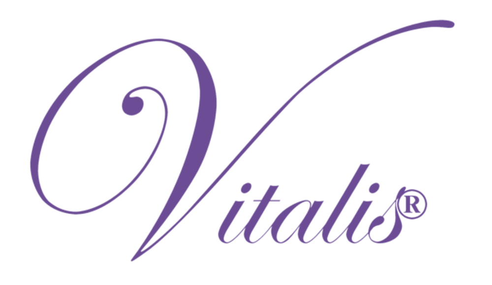Purple "Vitalis" logo in a flowing script font.