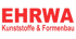 Roter Text „EHRWA Kunststoffe & Formenbau“ auf dunkelgrünem Hintergrund.