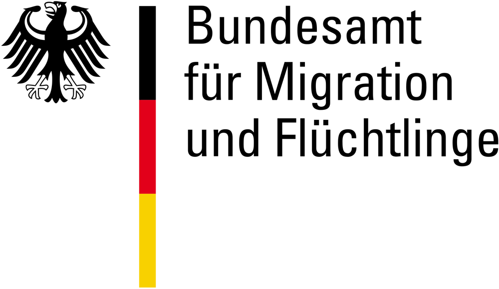 Logo des Bundesamts für Migration und Flüchtlinge mit Bundesadler und deutscher Flagge.