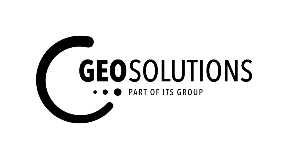 GEOSOLUTIONS PART OF ITS GROUP Logo auf grünem Hintergrund.