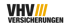 VHV Versicherungen Logo: VHV in Schwarz mit drei gelben Streifen und Versicherungen darunter.