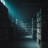 A vast library hall with tiers of books receding into depth