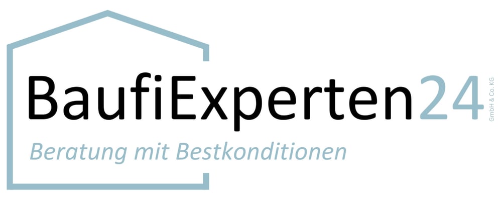 Logo von BaufiExperten24 mit dem Slogan "Beratung mit Bestkonditionen" und einem stilisierten Hausrahmen.
