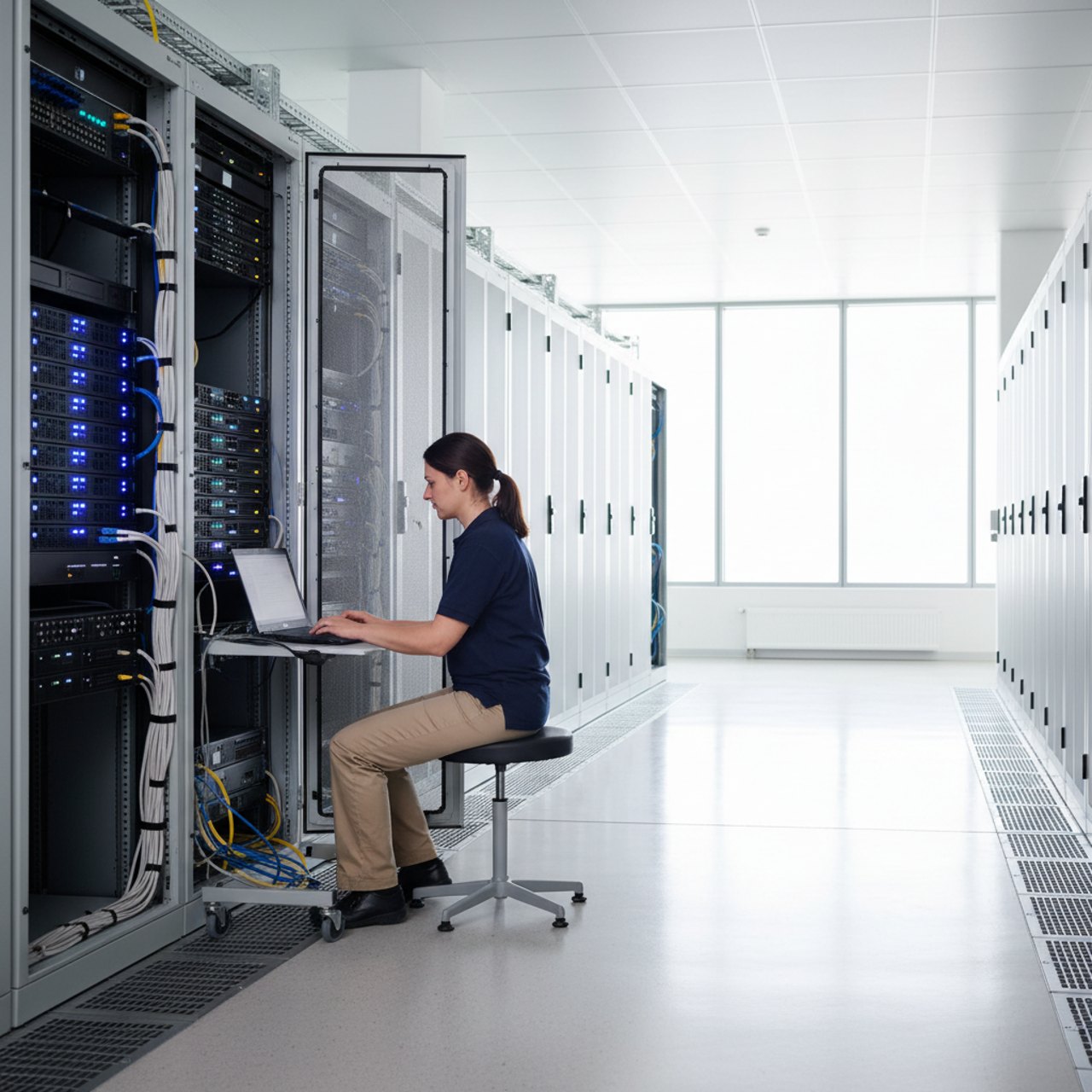 Technikerin im Rechenzentrum