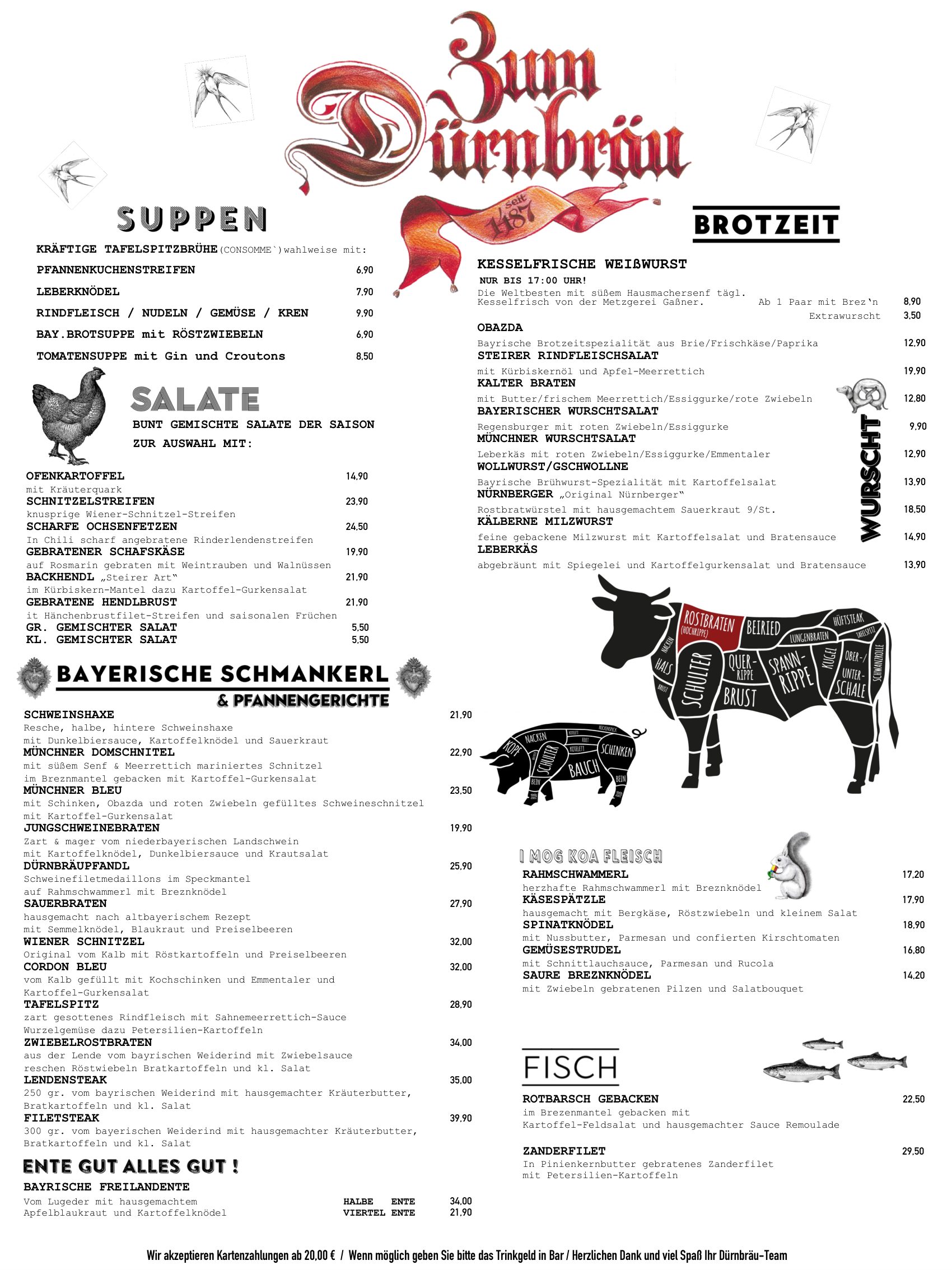 Speisekarte Zum Dürnbräu München – Seite 1 von 2