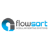 Flowsort-Logo mit blau-grauem "Q"-Symbol und Text "flowsort MODULAR SORTING SYSTEMS".