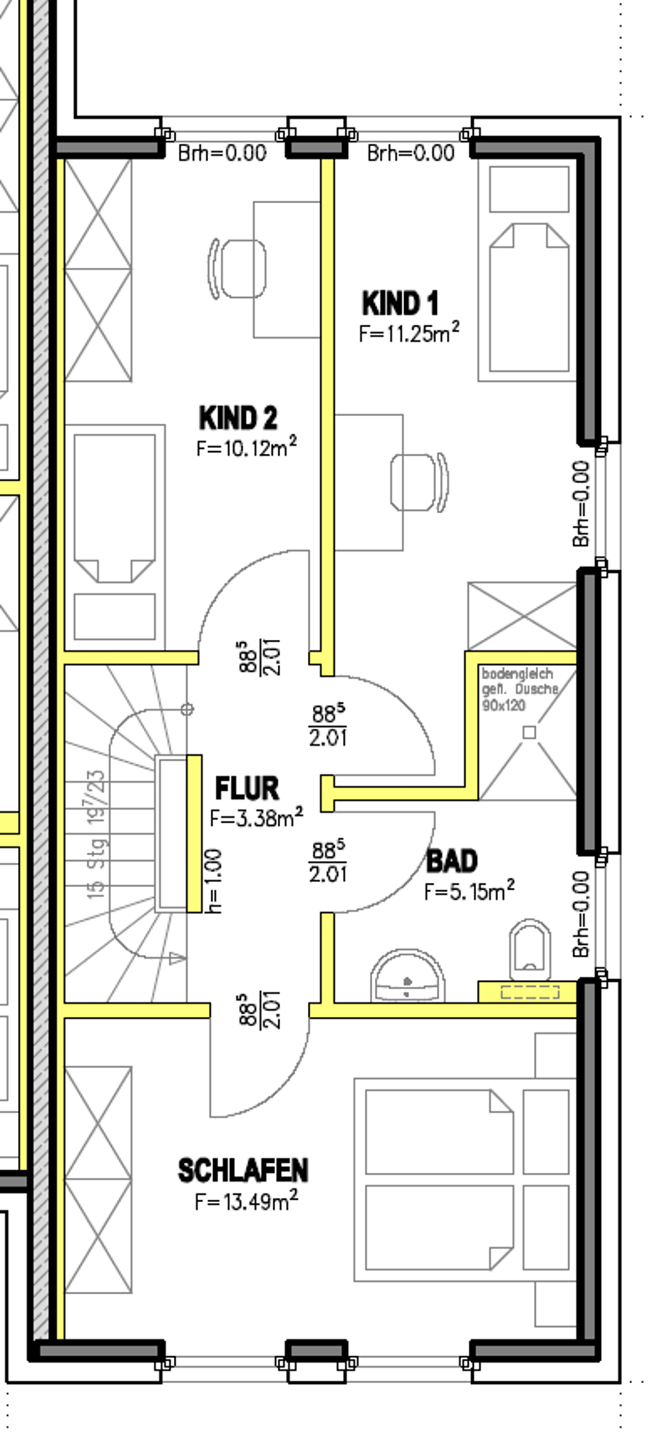 Grundriss Obergeschoss der Maisonette-Wohnung