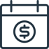 Kalendersymbol mit einem Dollarzeichen in einem Kreis.