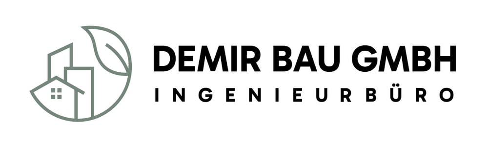 Logo von Demir Bau GmbH Energieberatung mit Gebäuden und Blatt in einem Kreis.