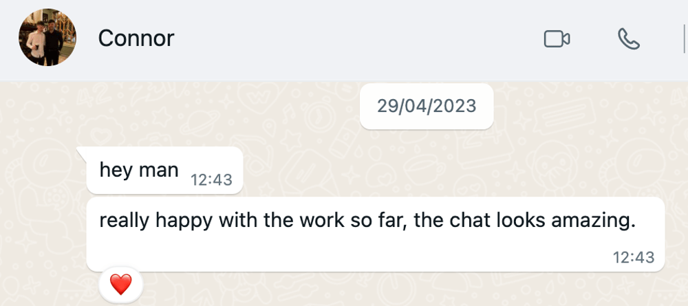 WhatsApp message from Connor, a client