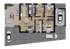 Grundriss eines Hauses mit Terrasse, Wohnzimmer, Schlafzimmer, 2 Kinderzimmern, Bad, Gäste-WC, Diele, Treppenhaus und Garage.